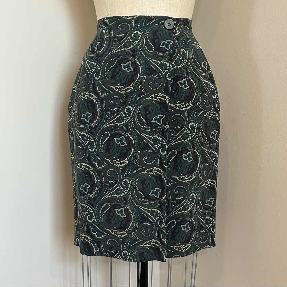 VTG Y2K Jones New York Pencil Skirt 100% Silk Paisley Wrap Maximalism Sz 4